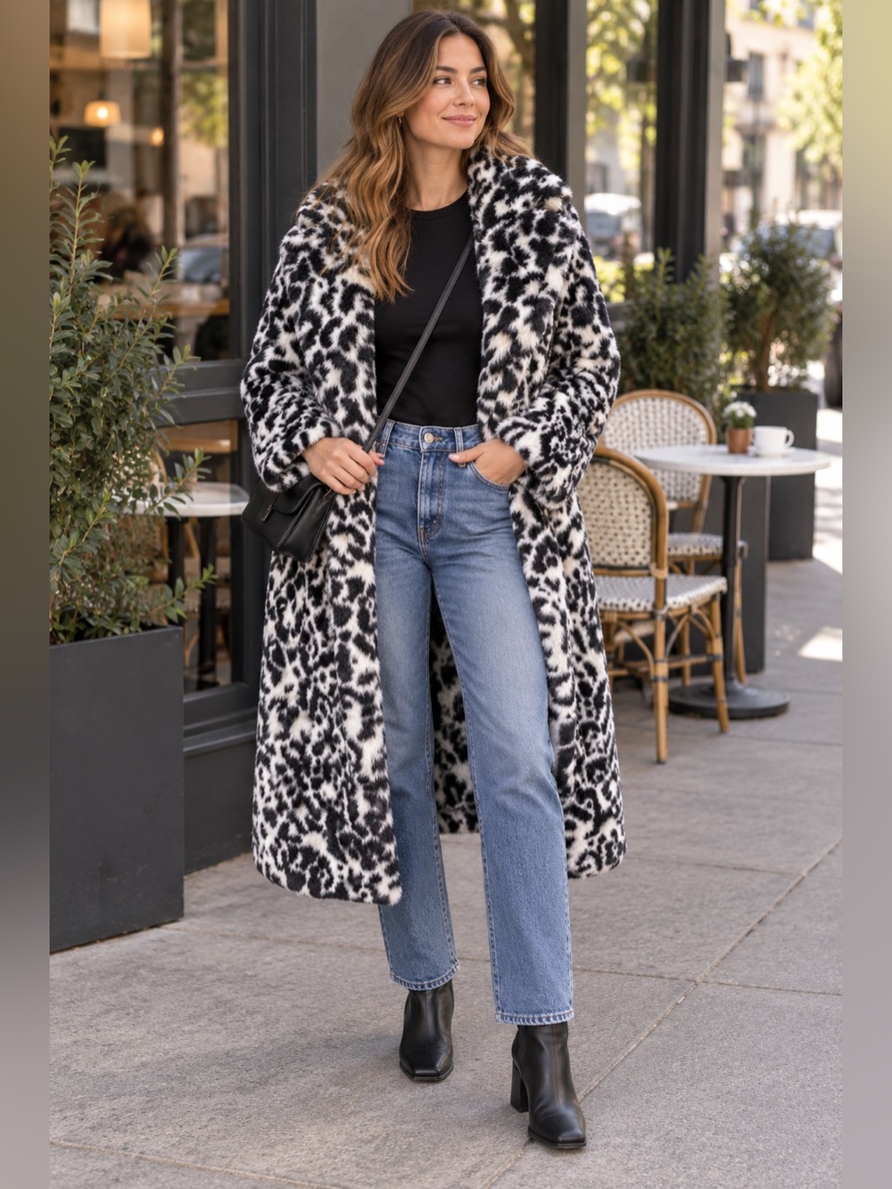 LITA by Ciara Safari Abstract Zebra Faux Fur Coat Black White NWOT XXS